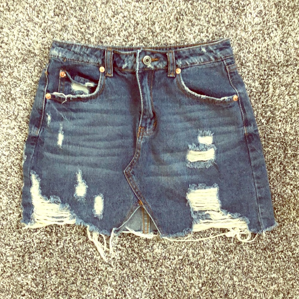 Distressed Mini Jean Skirt